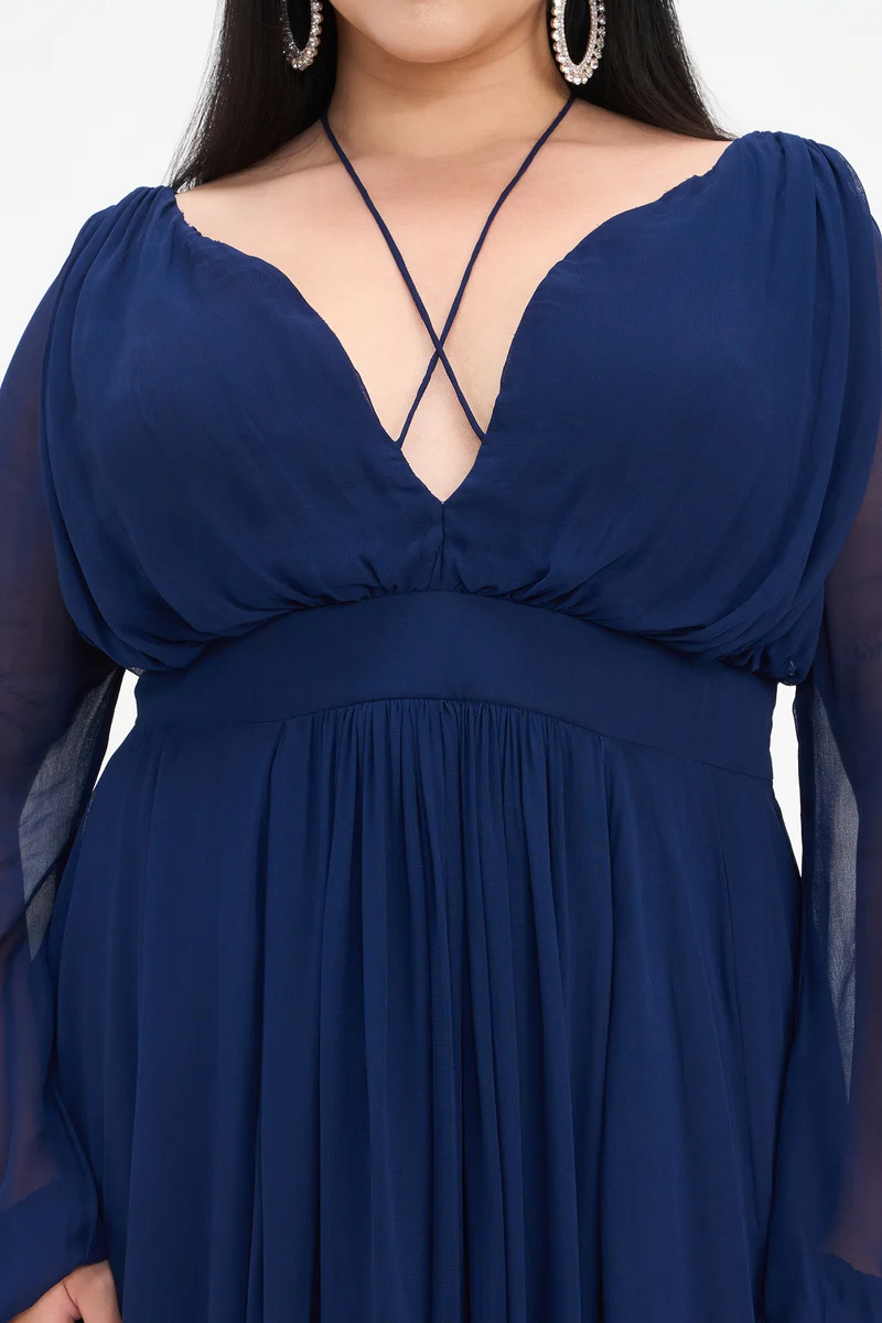 Tris|100% Viscose Fit And Flare Maxi Dress