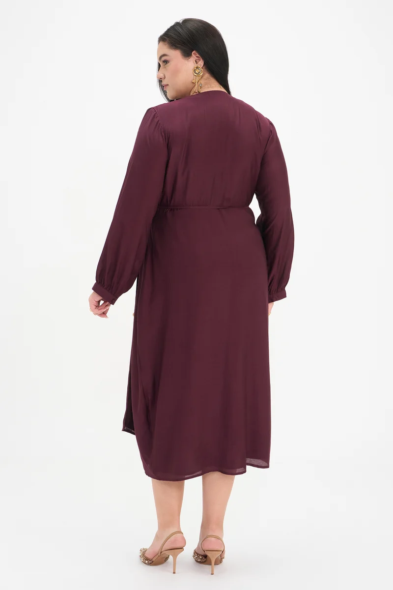 Radha|100% Viscose Wrap Midi Dress With Tie-Up