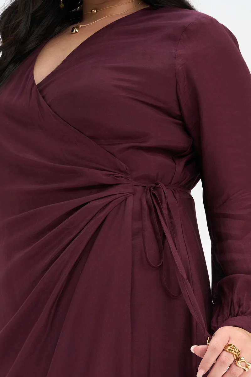 Radha|100% Viscose Wrap Midi Dress With Tie-Up