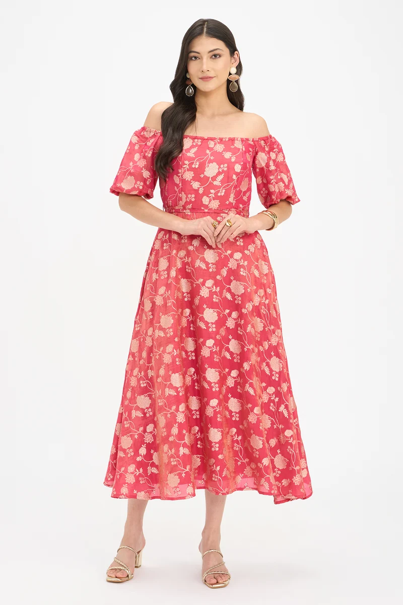 Natya|100% Viscose Off Shoulder Maxi Dress