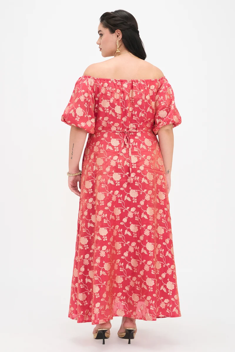Pahi|Viscose Brocade Off-Shoulder Maxi Dress