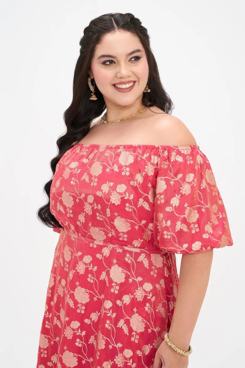 Pahi|Viscose Brocade Off-Shoulder Maxi Dress