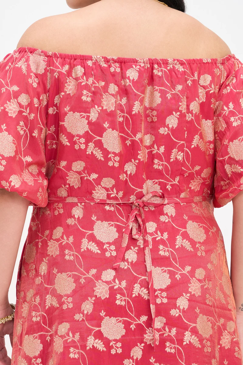 Pahi|Viscose Brocade Off-Shoulder Maxi Dress