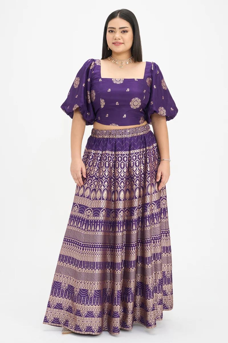 Jiya|Viscose Broacade Jacquard Crop Top