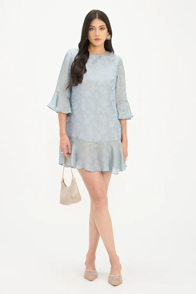 Shreeja|100% Viscose Flounce Sleeve Mini Dress
