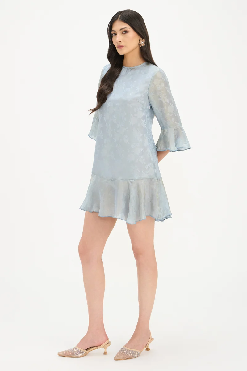 Shreeja|100% Viscose Flounce Sleeve Mini Dress