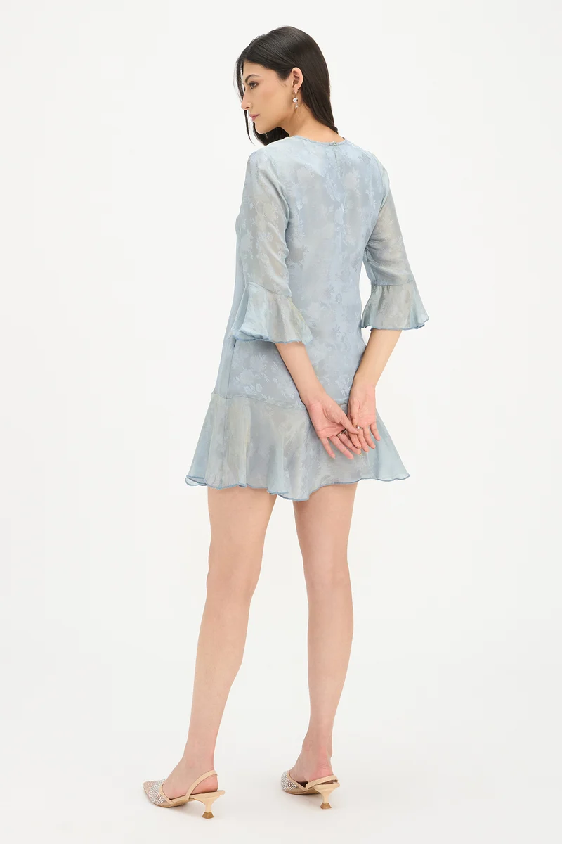 Shreeja|100% Viscose Flounce Sleeve Mini Dress