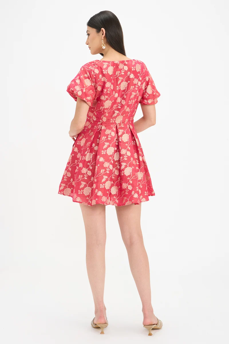 Malavi|100% Viscose Puff Sleeves Mini Dress