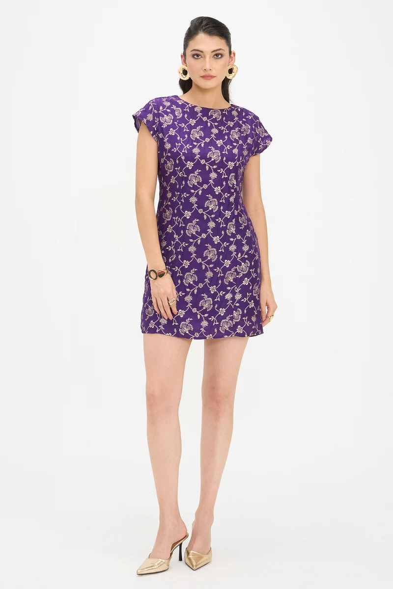 Lasyi|100% Viscose Cap Sleeve Mini Dress