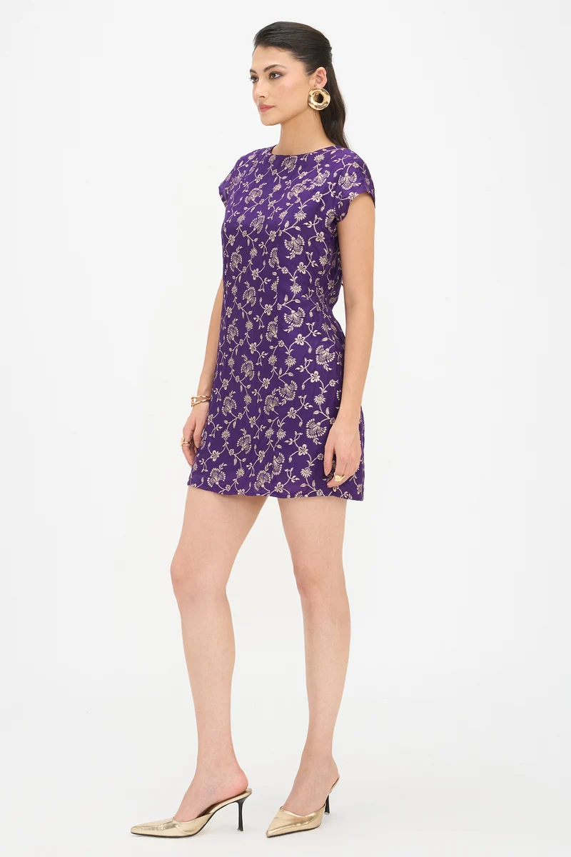Lasyi|100% Viscose Cap Sleeve Mini Dress