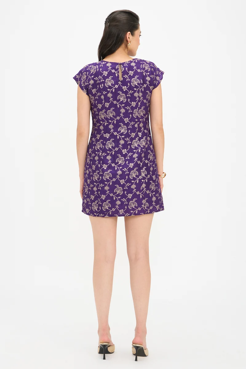 Lasyi|100% Viscose Cap Sleeve Mini Dress