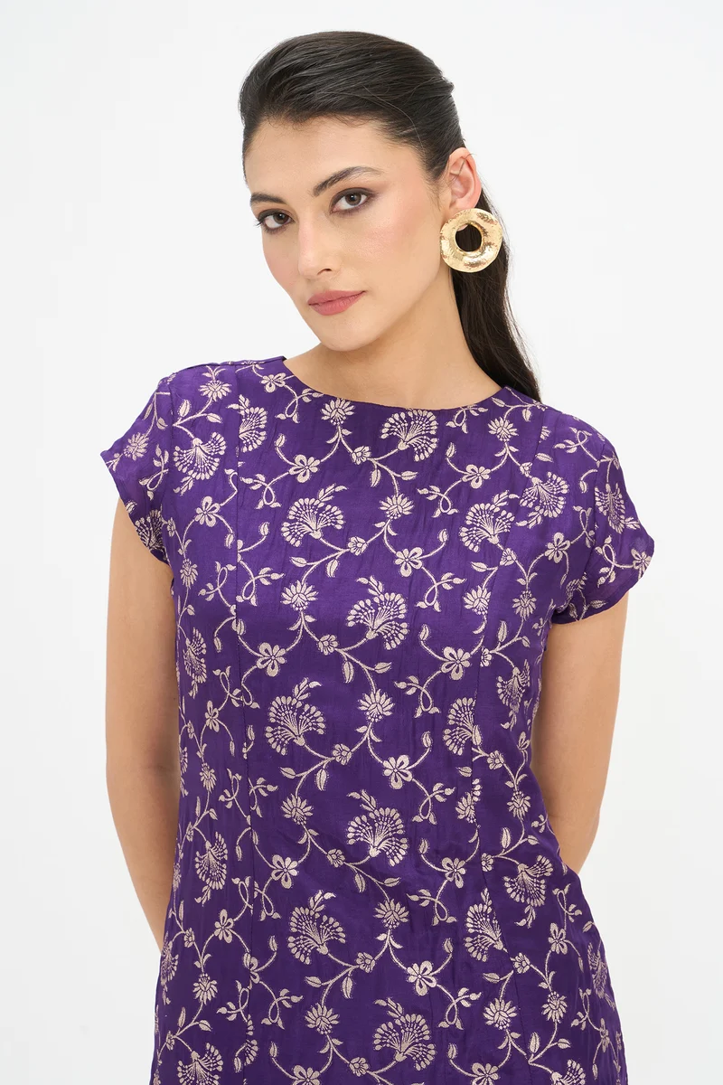 Lasyi|100% Viscose Cap Sleeve Mini Dress