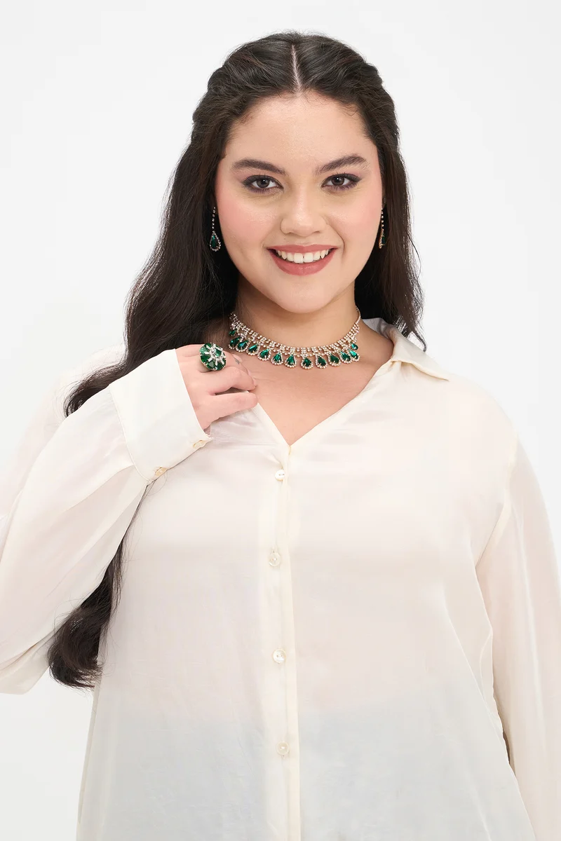Malli|100% Viscose Shirt With V-Placket