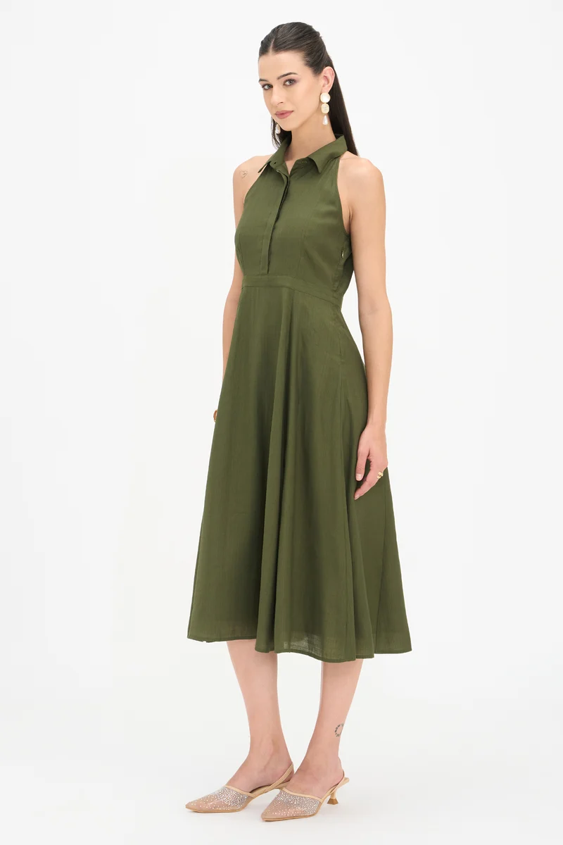 Anandi|100% Viscose Halter Neck Shirt Dress