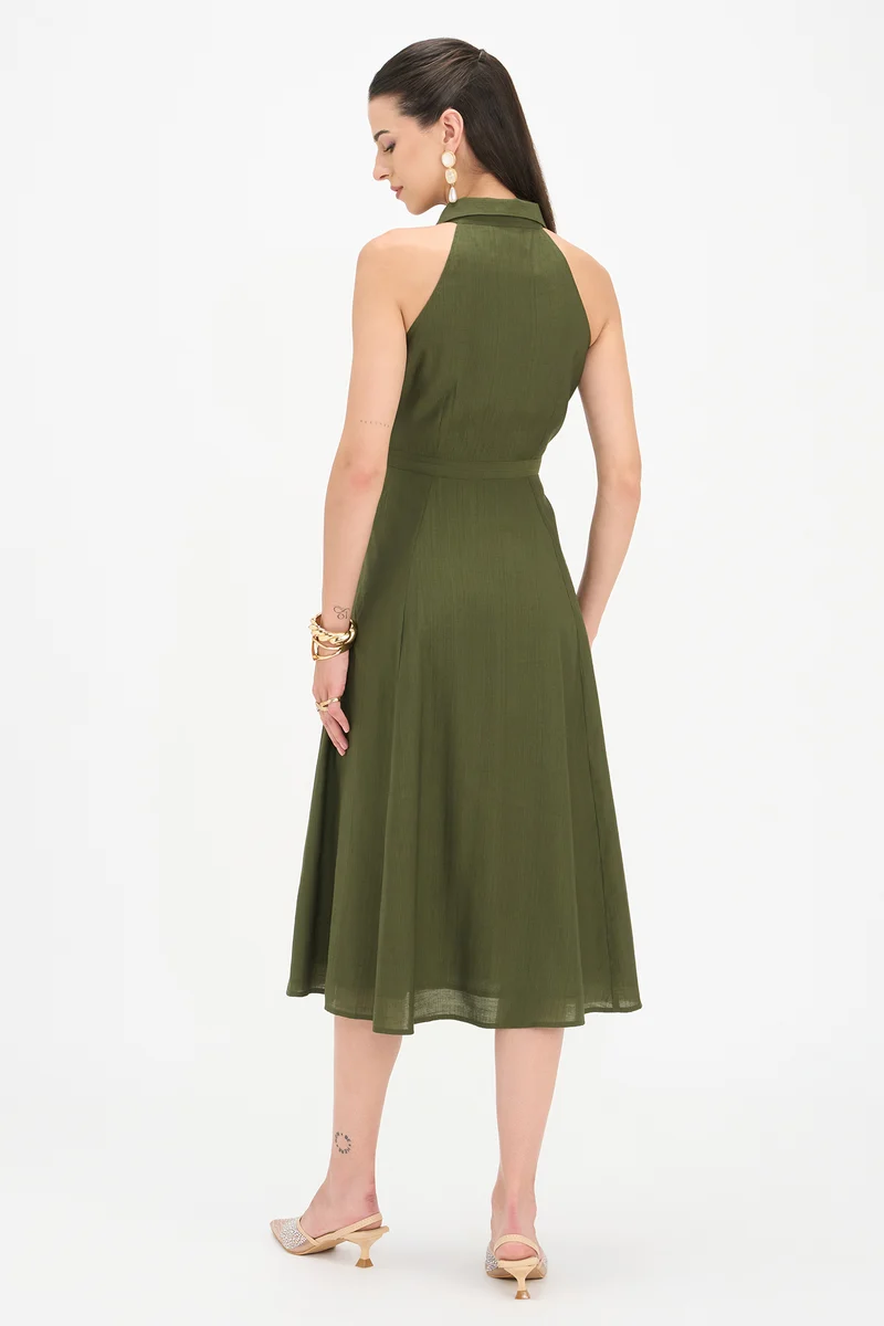 Anandi|100% Viscose Halter Neck Shirt Dress
