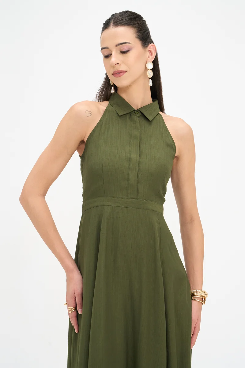 Anandi|100% Viscose Halter Neck Shirt Dress