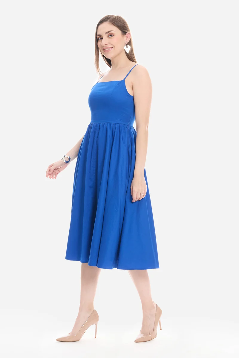 Ollen|100% Cotton Strappy Fit & Flare Dress