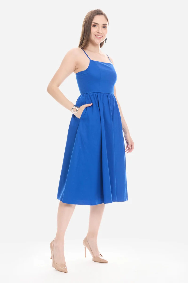 Ollen|100% Cotton Strappy Fit & Flare Dress