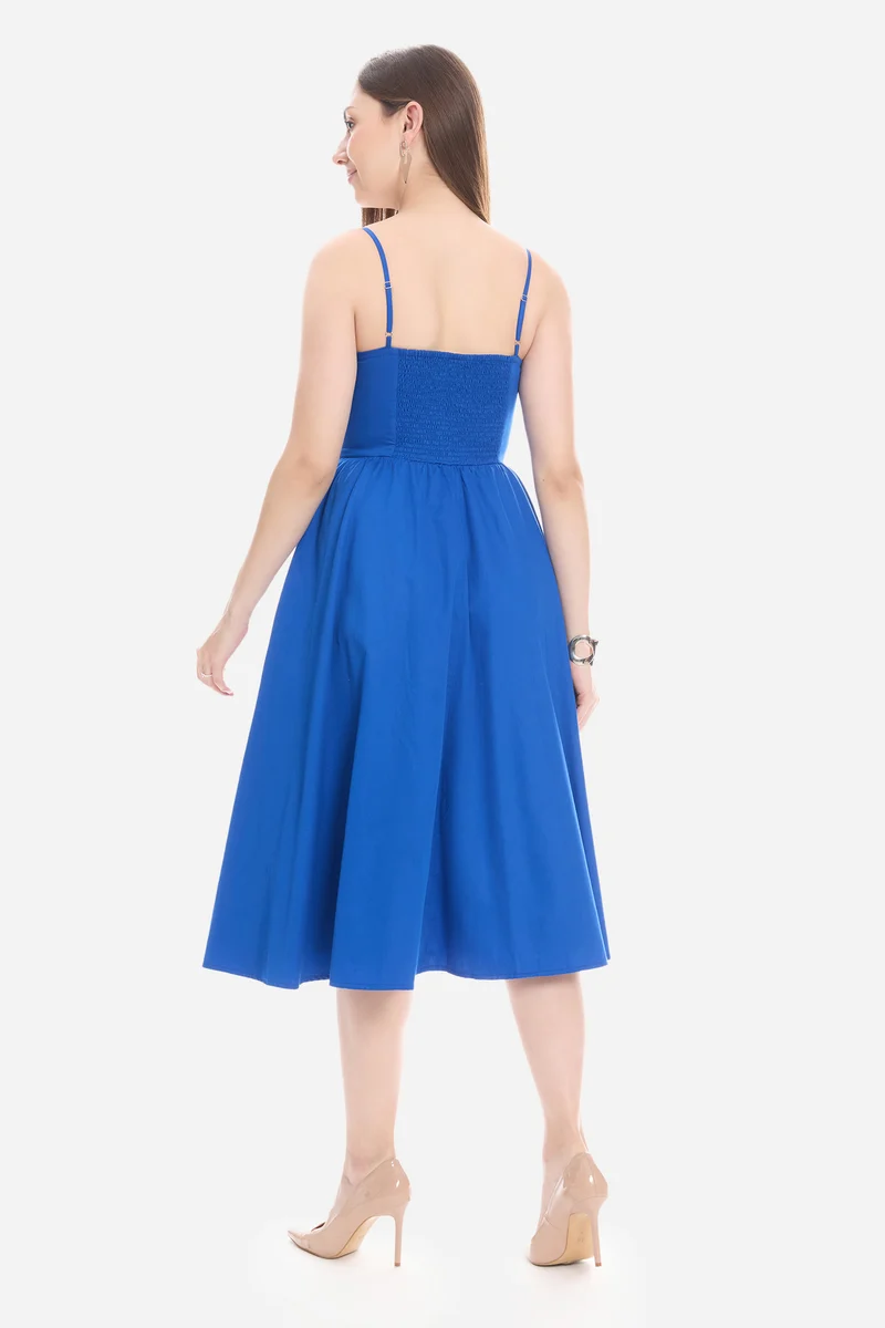 Ollen|100% Cotton Strappy Fit & Flare Dress