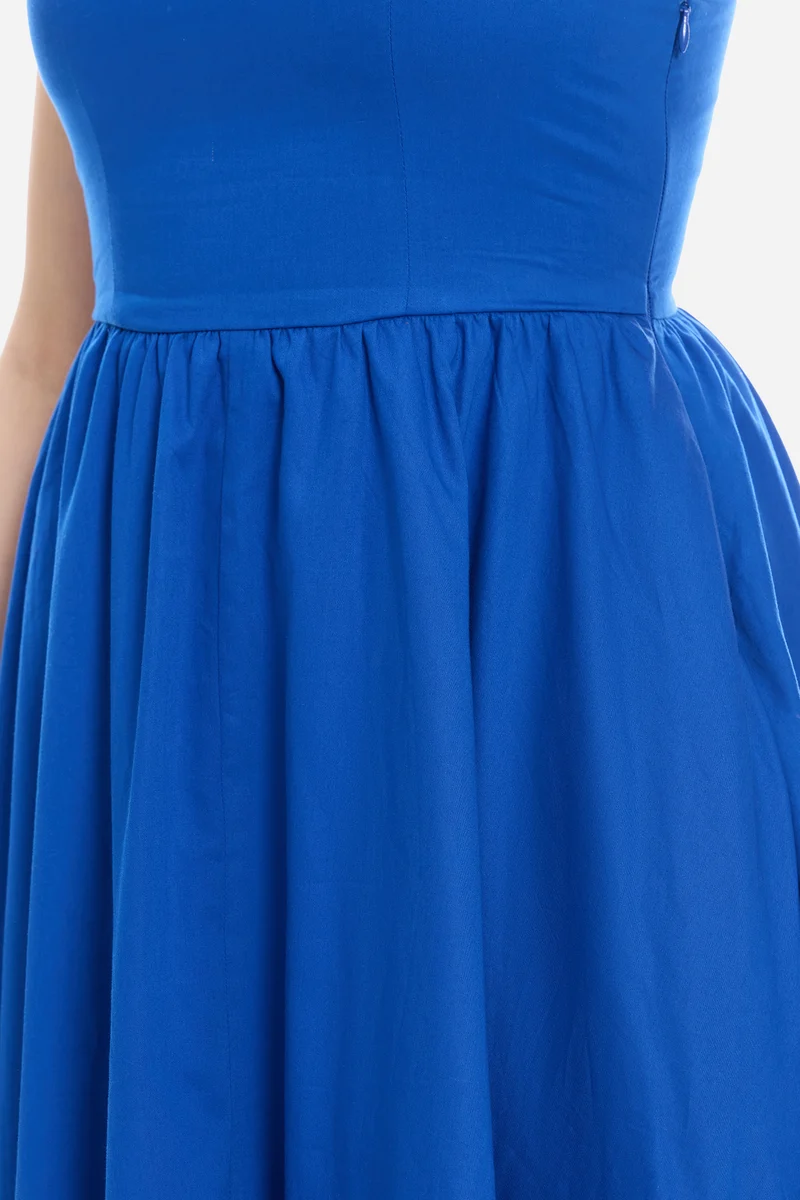 Ollen|100% Cotton Strappy Fit & Flare Dress