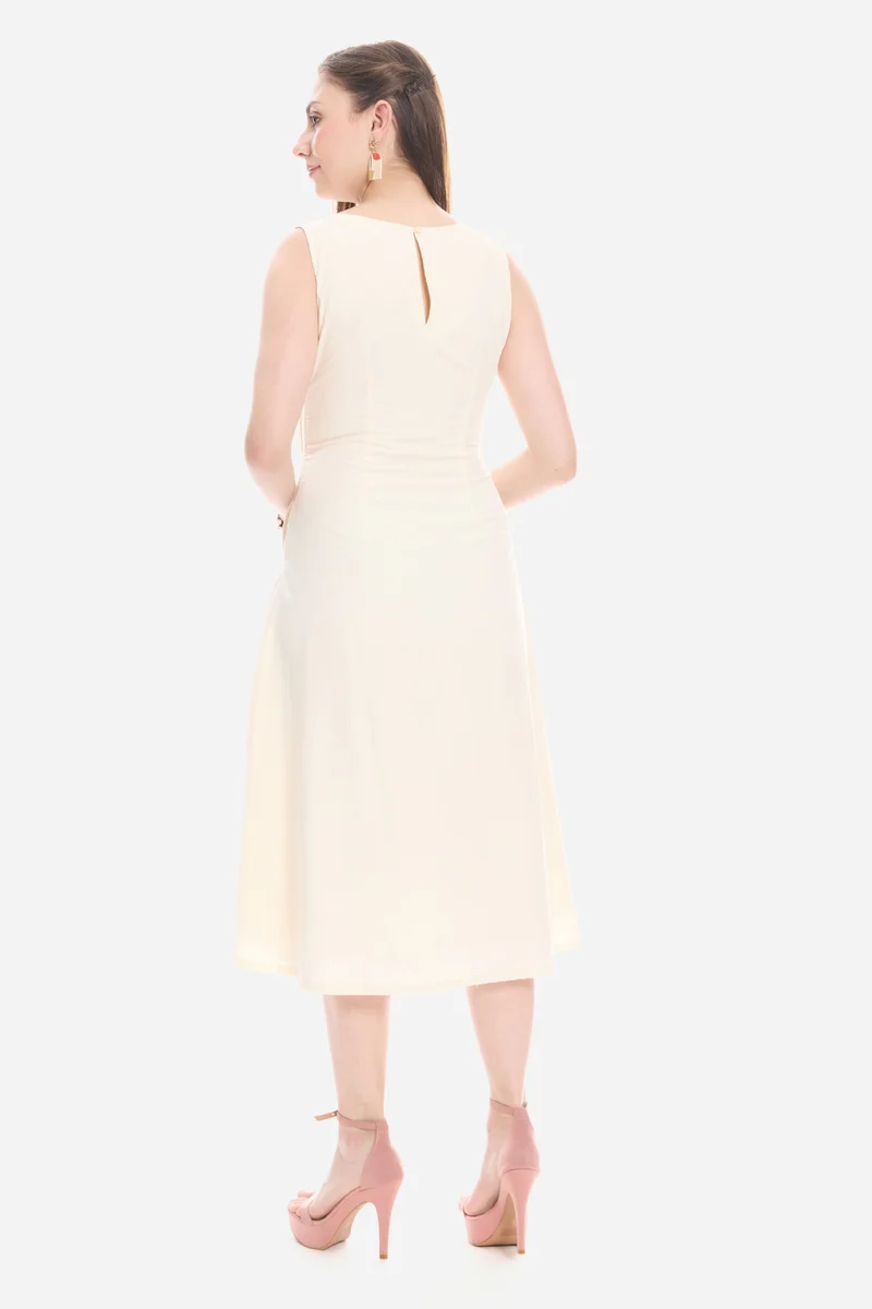 Olny| 100% Cotton Pleated Front Midi Dress