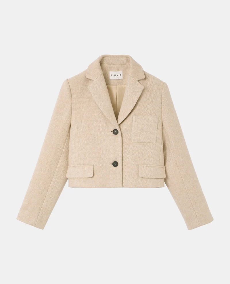 Veste blazer courte en tissu épais avec laine