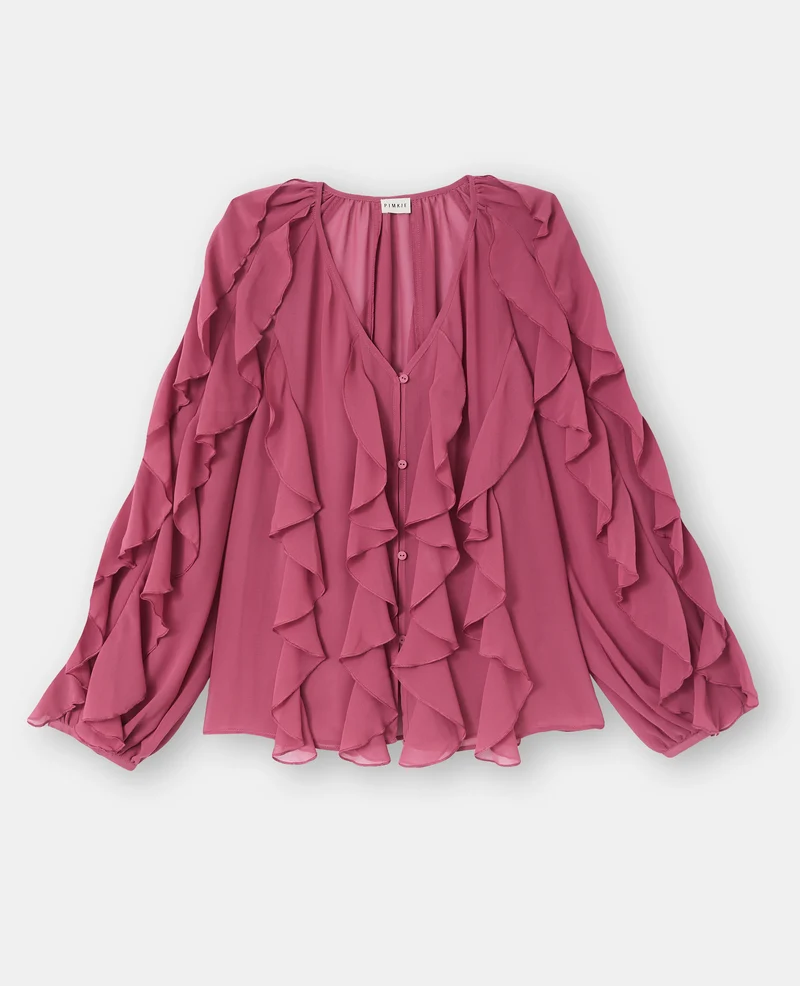Blouse en voile avec volants et boutons