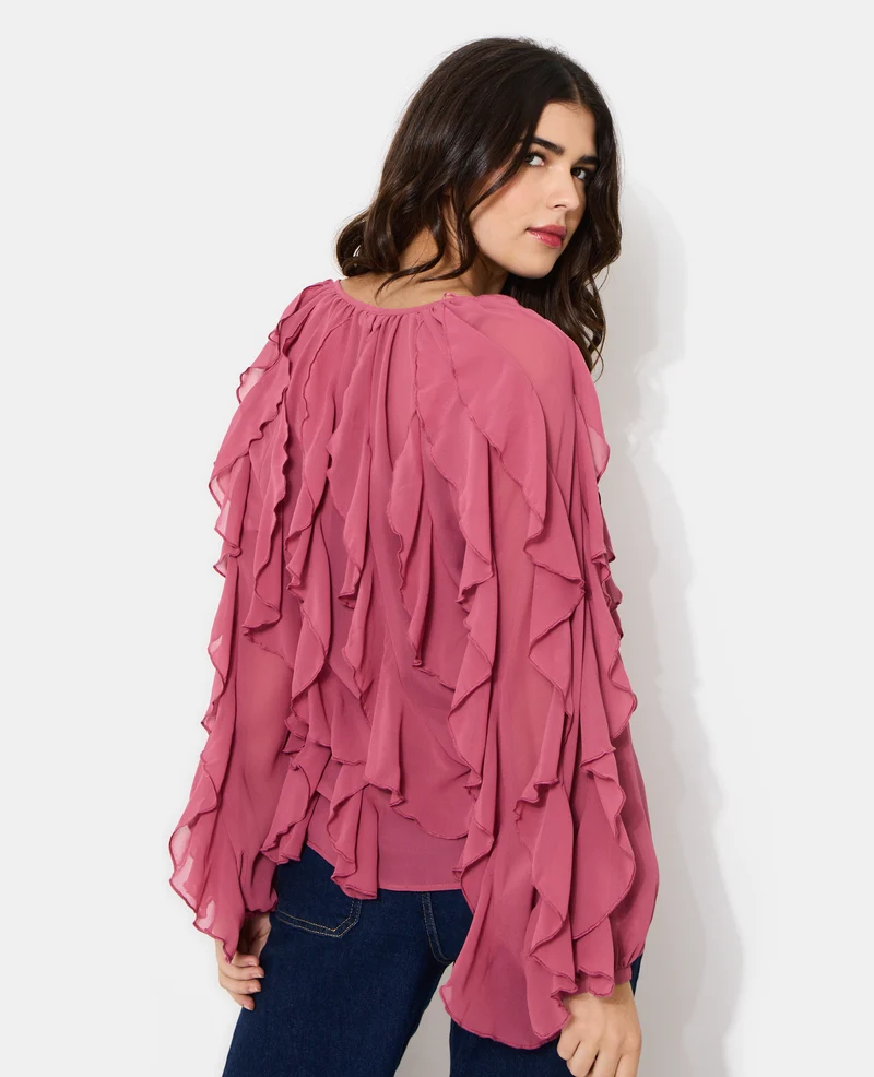 Blouse en voile avec volants et boutons
