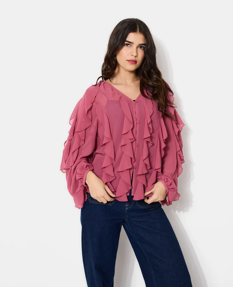 Blouse en voile avec volants et boutons