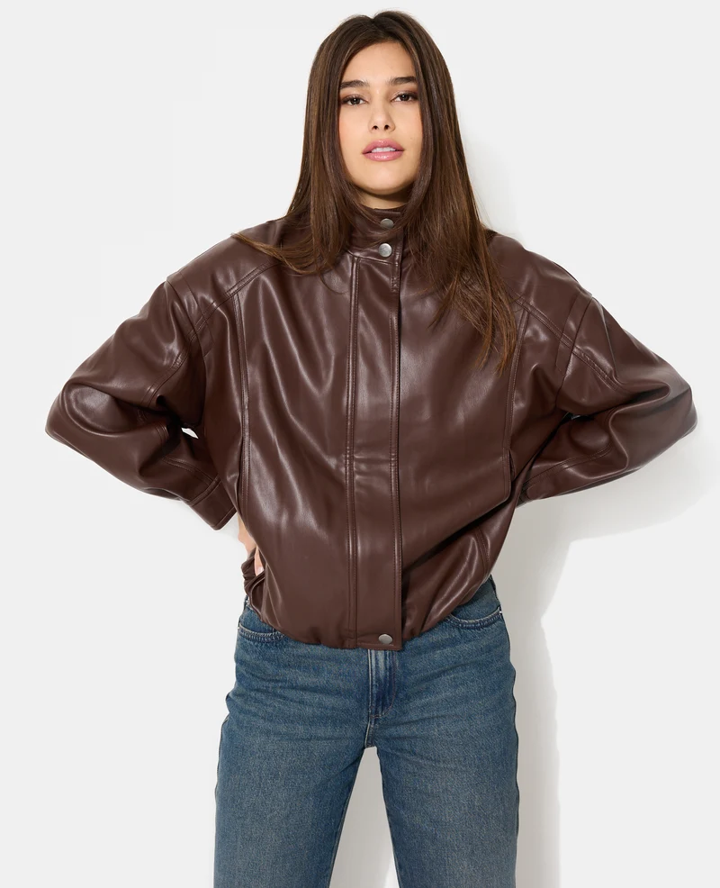 Blouson boule en simili avec col montant