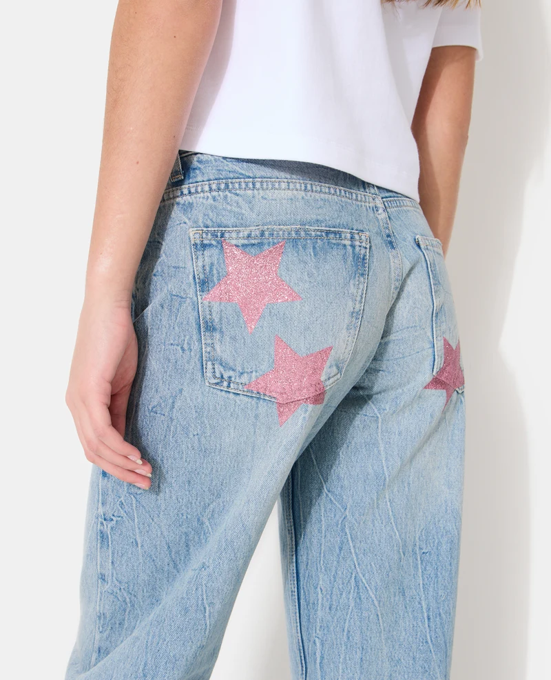 Jean straight effet froissé avec étoiles pailletées