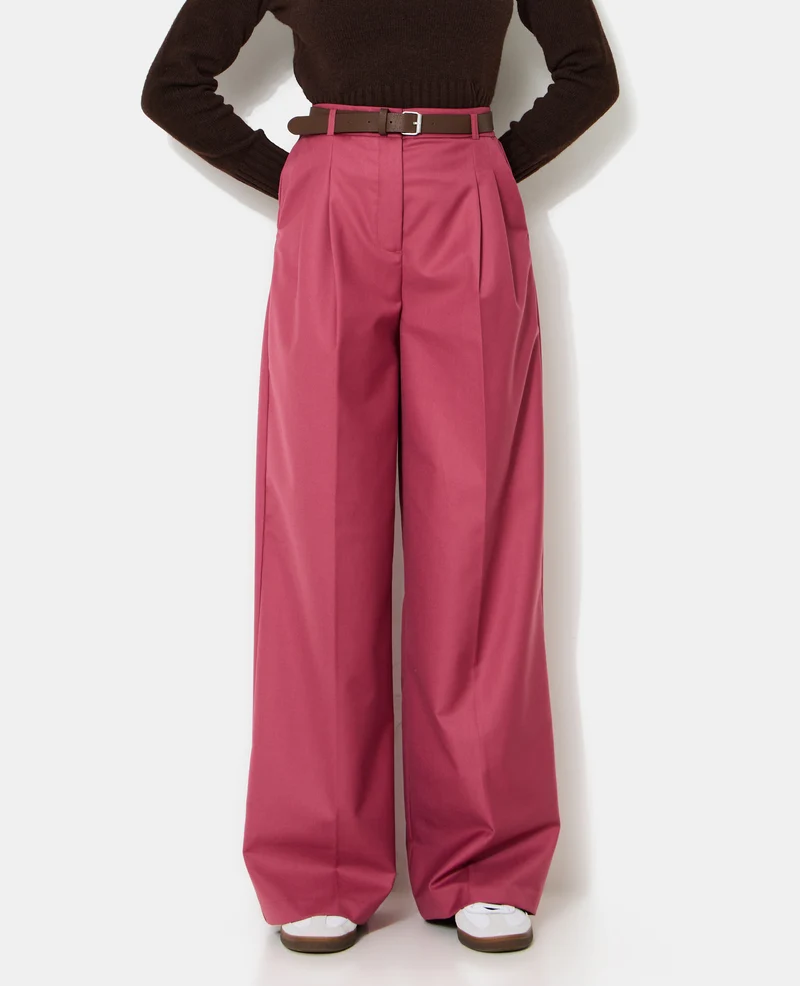 Pantalon large taille haute avec ceinture