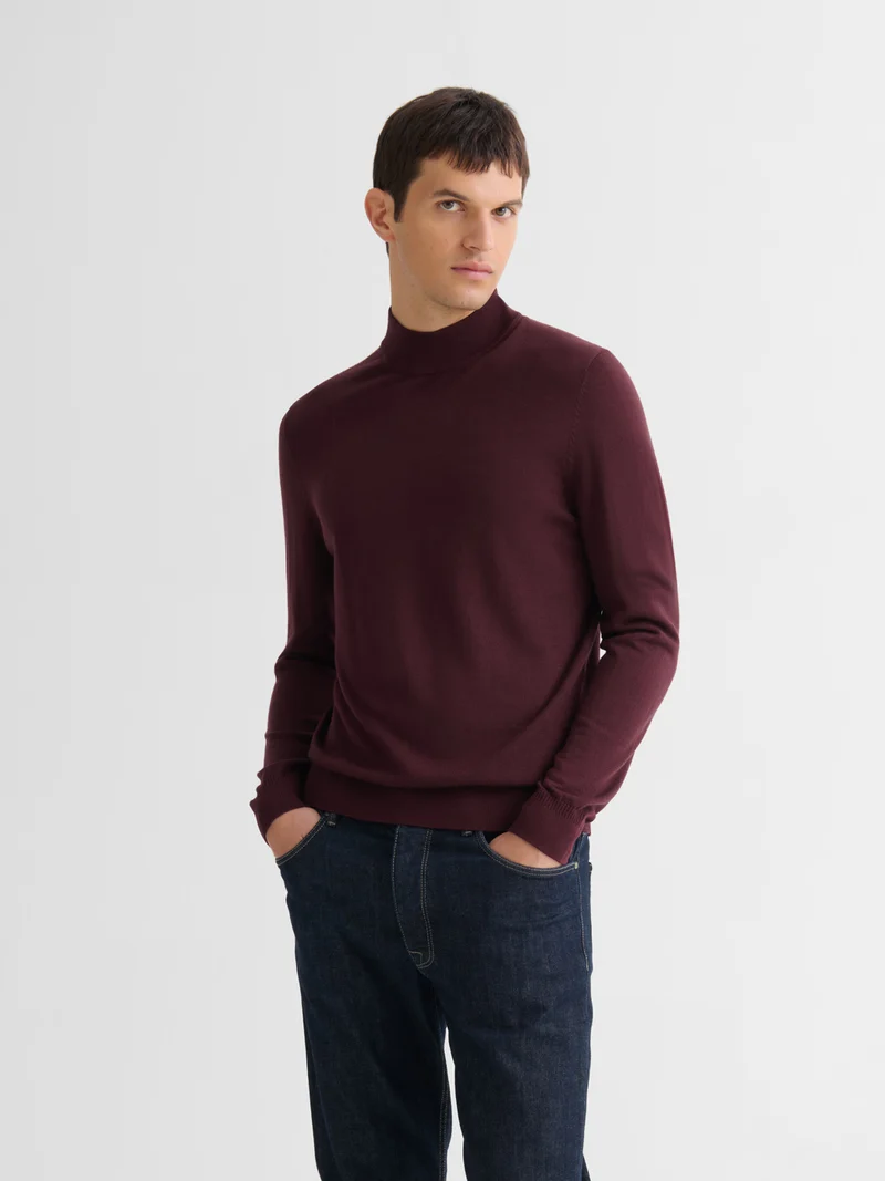 Pull col cheminée en laine Mérinos