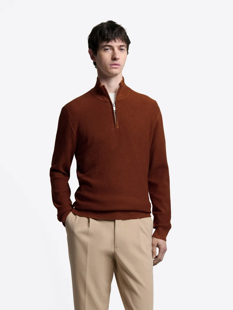 Pull col cheminée zip viscose certifiée