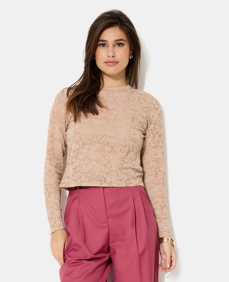 T-shirt manches longues en jacquard effet dentelle