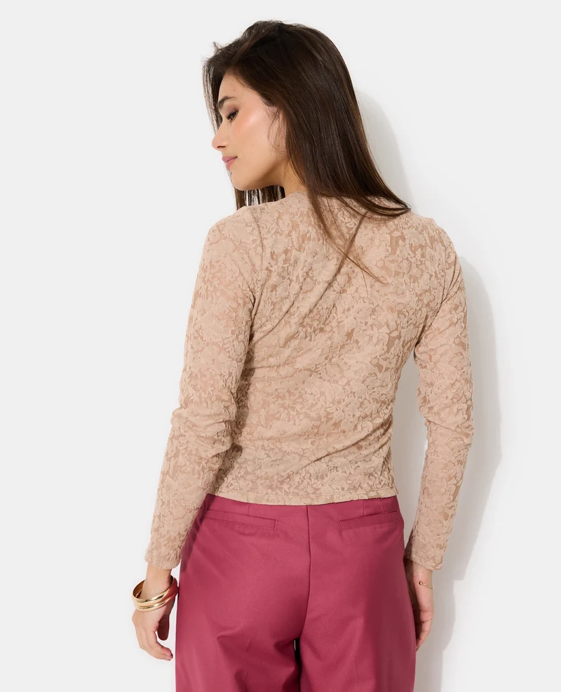 T-shirt manches longues en jacquard effet dentelle