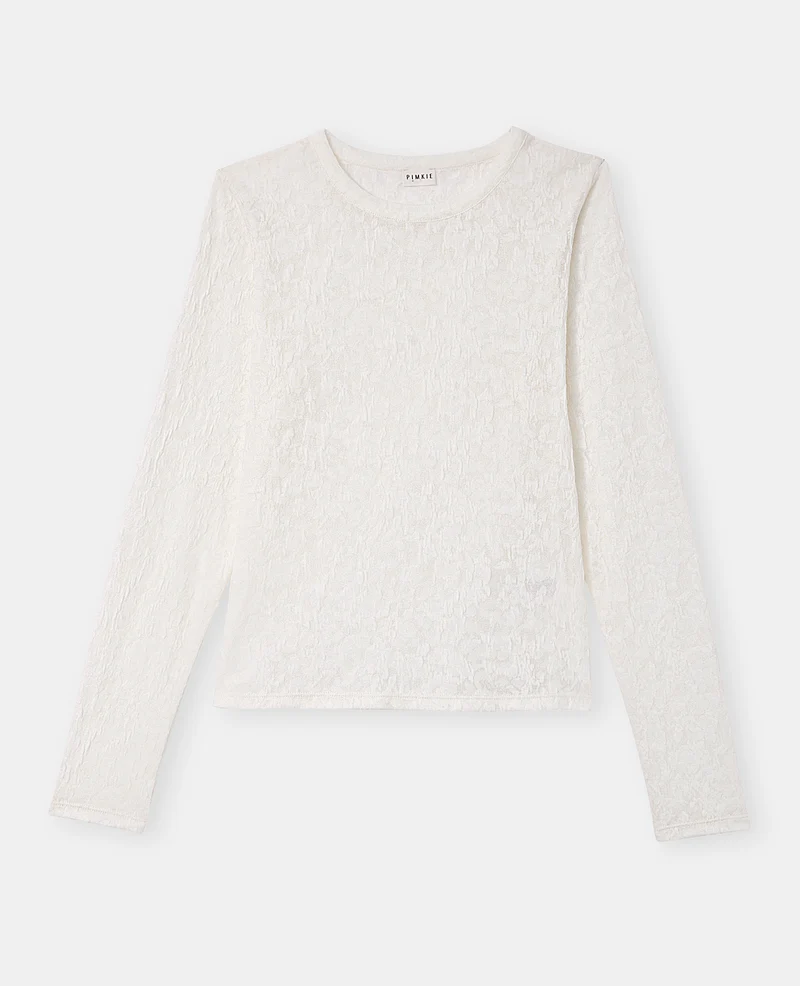 T-shirt manches longues en jacquard effet dentelle