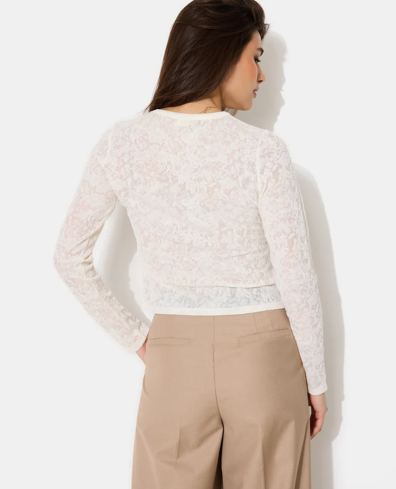 T-shirt manches longues en jacquard effet dentelle