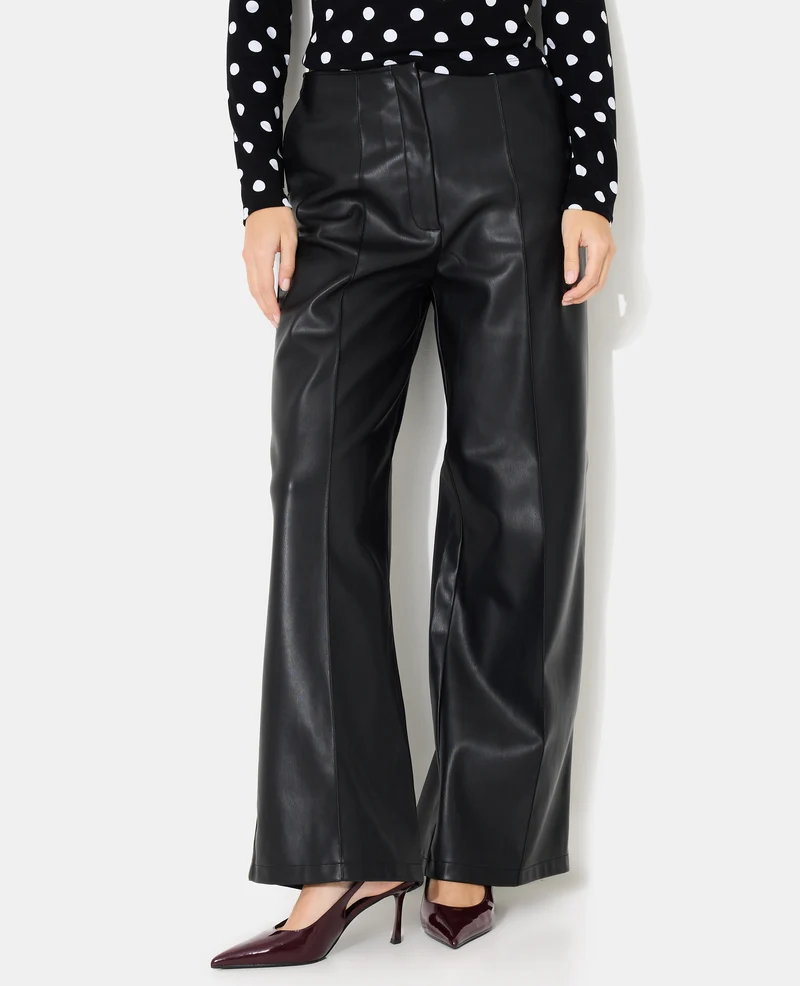 Pantalon droit en simili avec sur piqûres