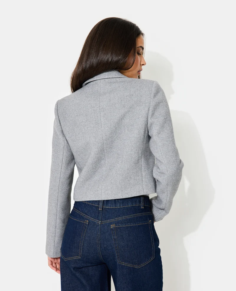 Veste blazer courte en tissu épais avec laine