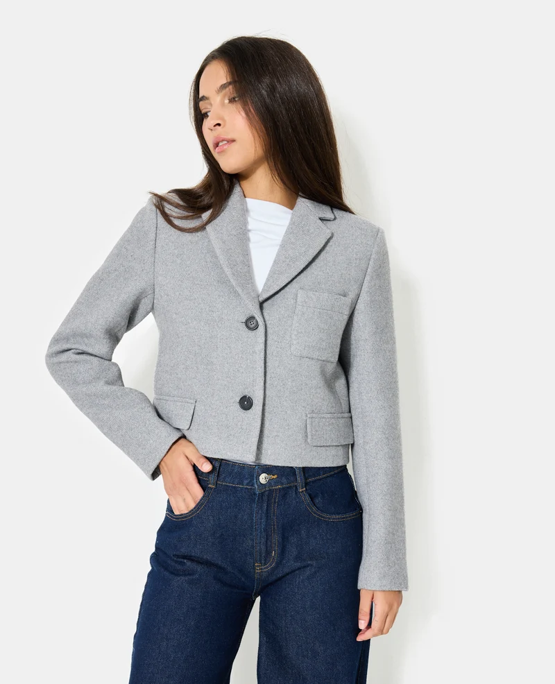 Veste blazer courte en tissu épais avec laine
