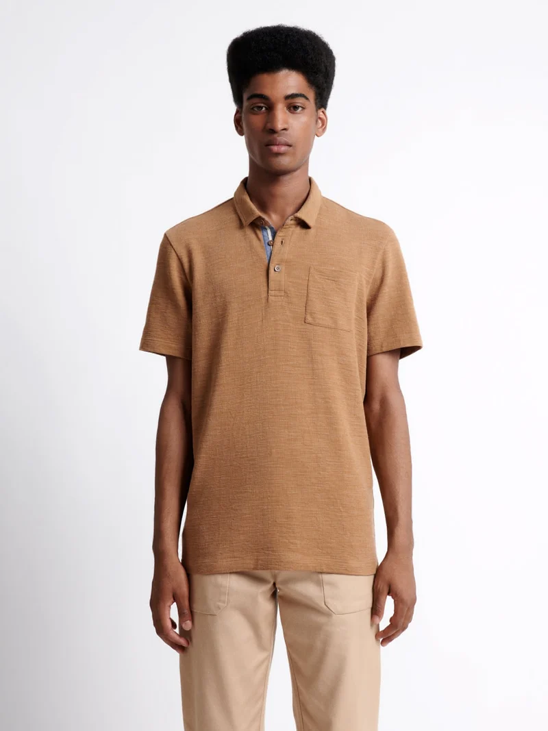 Polo manches courtes faux-uni en coton