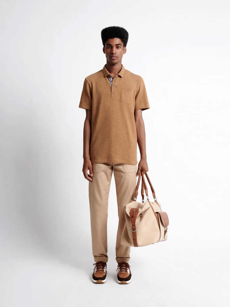 Polo manches courtes faux-uni en coton
