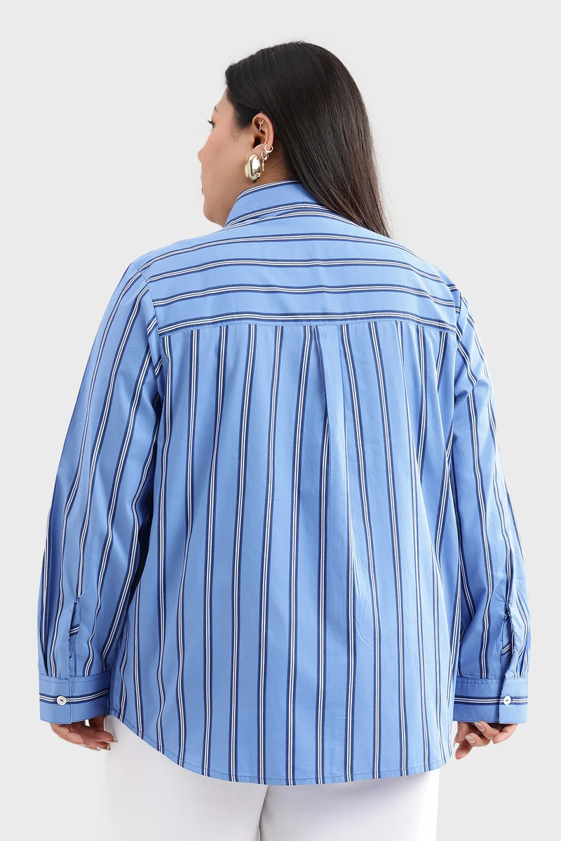 Cary|100% Cotton Blue Striped Regular Shirt