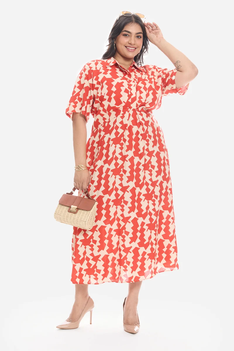 Viden|Viscose Printed Shirt Dress