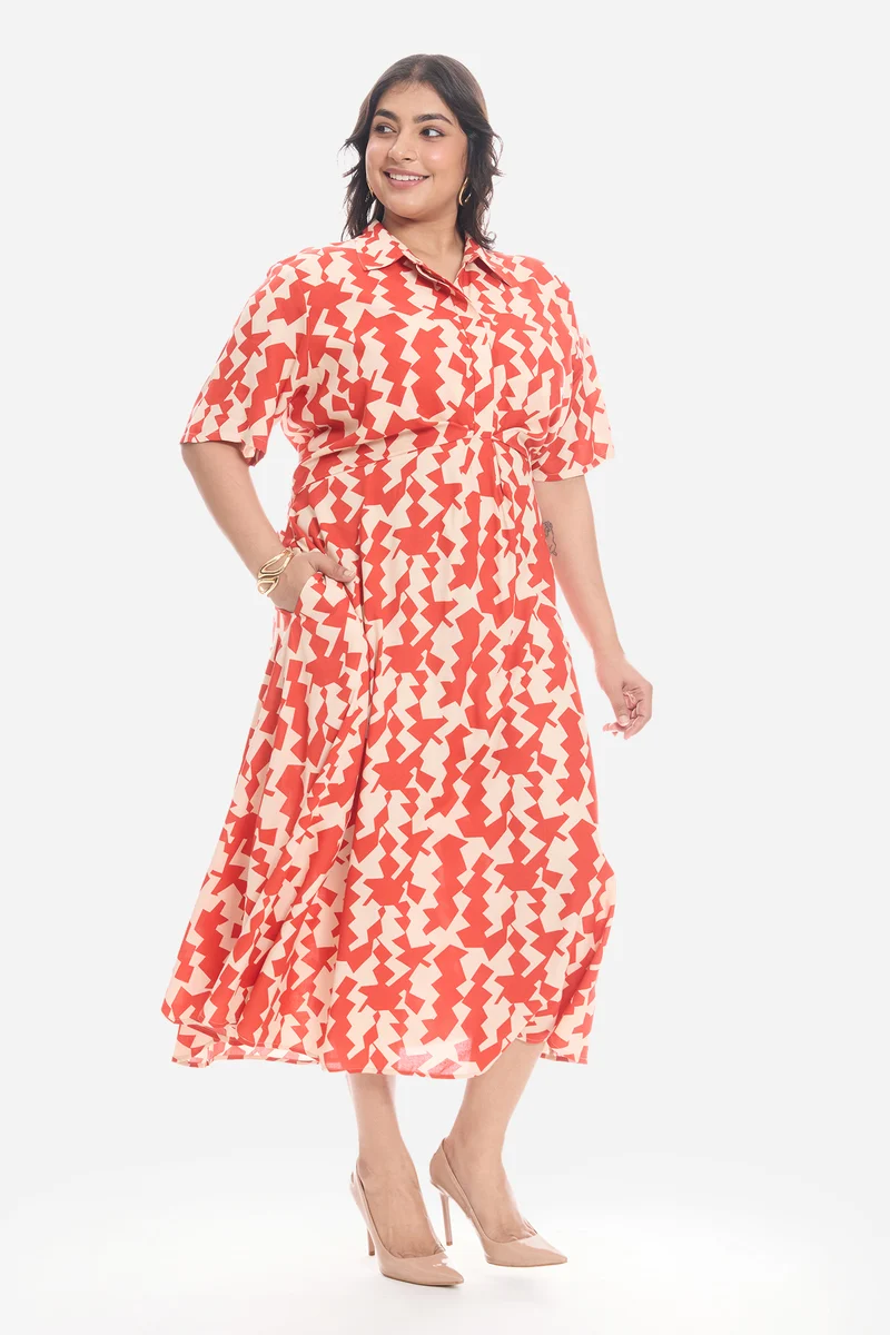 Viden|Viscose Printed Shirt Dress
