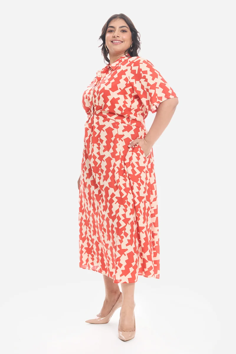 Viden|Viscose Printed Shirt Dress