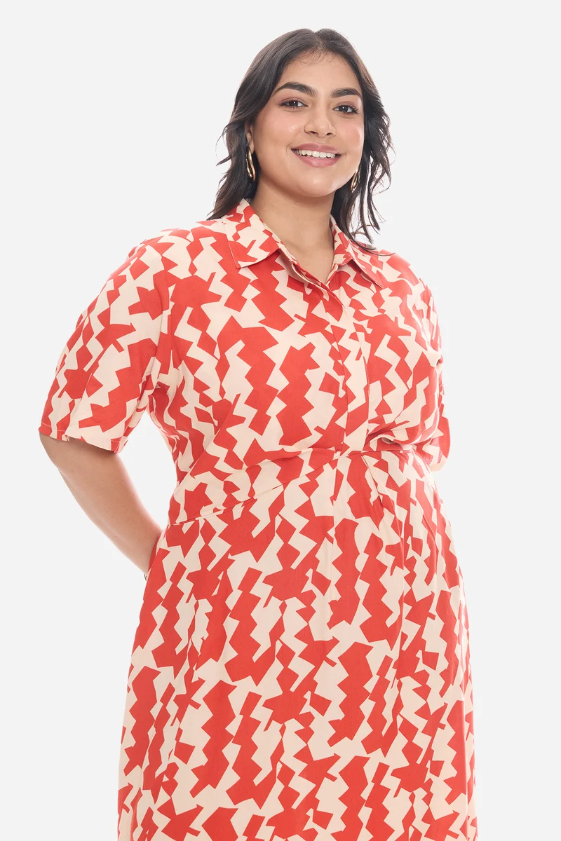 Viden|Viscose Printed Shirt Dress