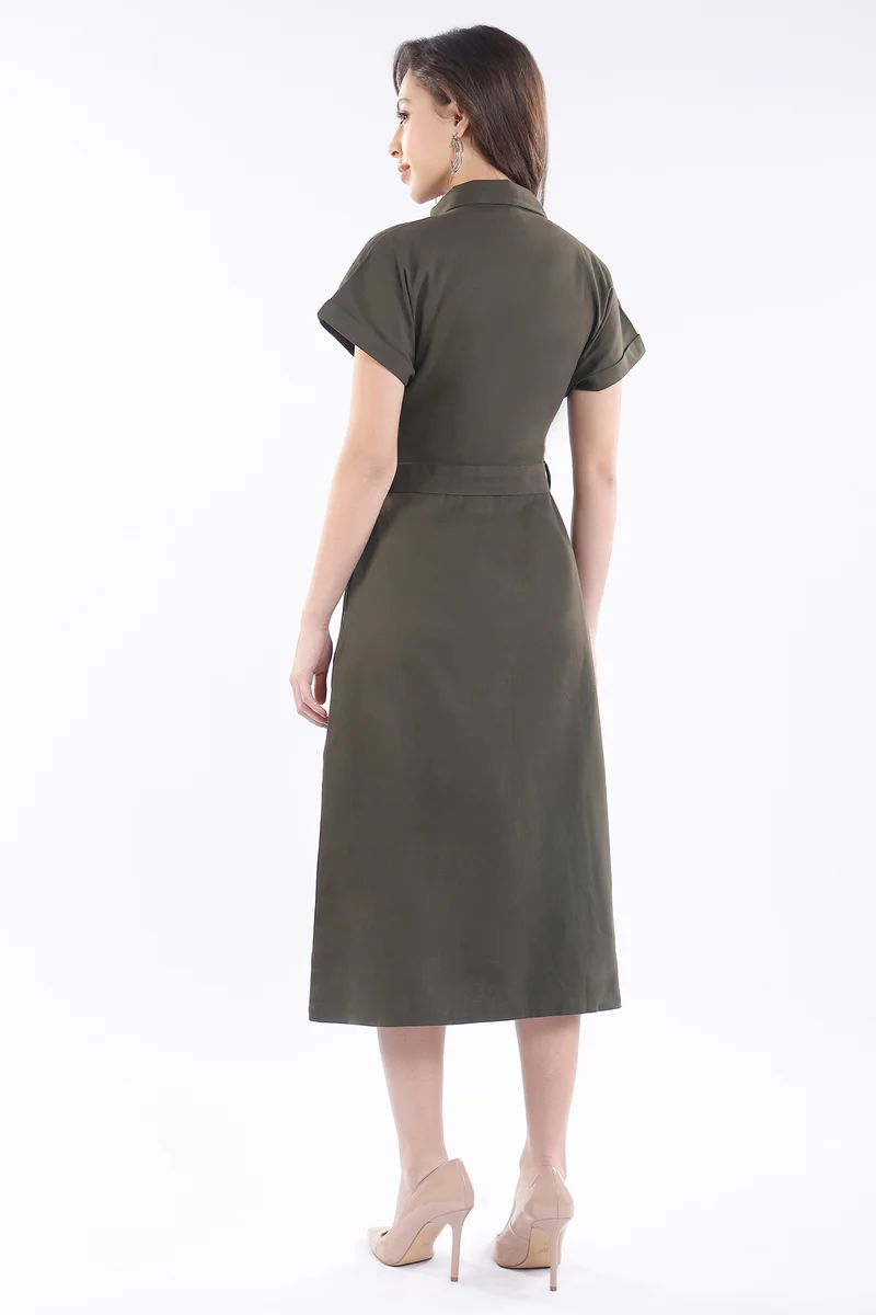 Mei|100% Viscose Utility Midi Dress