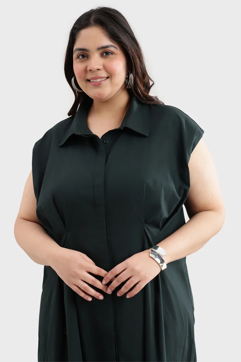 Benen|Cotton Pleated Shirt Dress